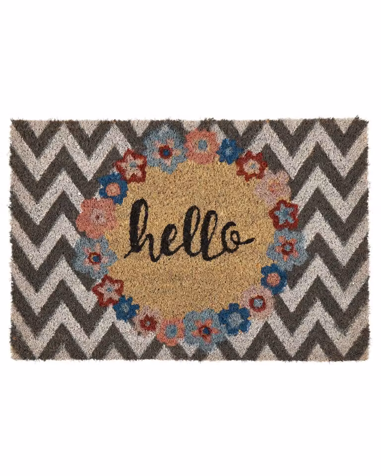 Felpudo Beliani multicolor de fibra de coco con diseño floral y antideslizante, An/P: 40 x 60 cm