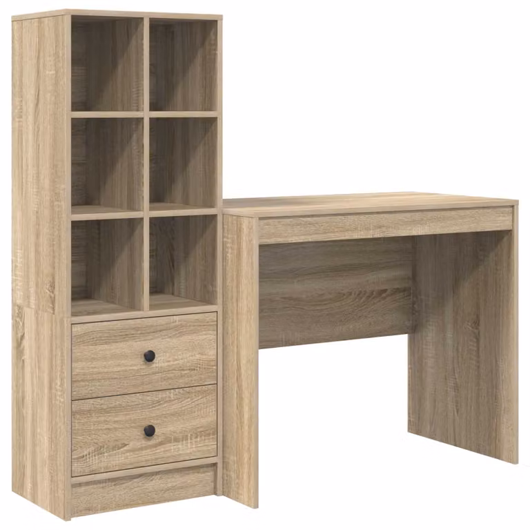 Set de 2 escritorios modernos vidaXL en roble sonoma con estantería para oficina en casa An/P/Al: 135,5 x 50 x 127 cm