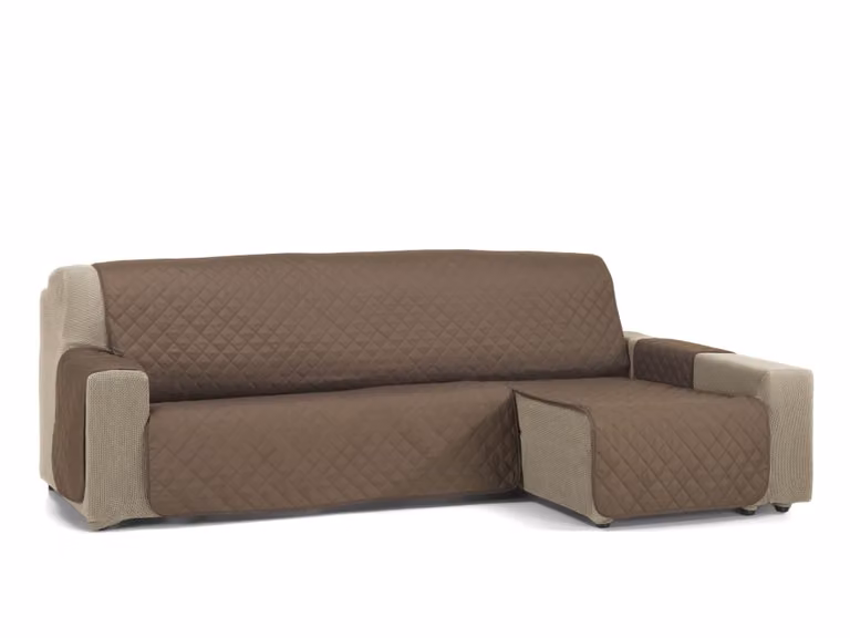 Funda protectora elástica para sofá chaise longue Donegal Collections, color marrón, 200 cm
