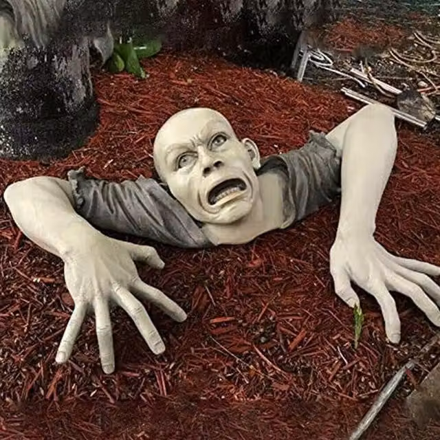 Estatua de jardín de zombie para Halloween, decoración de cementerio, terraza o jardín en colores negro y gris
