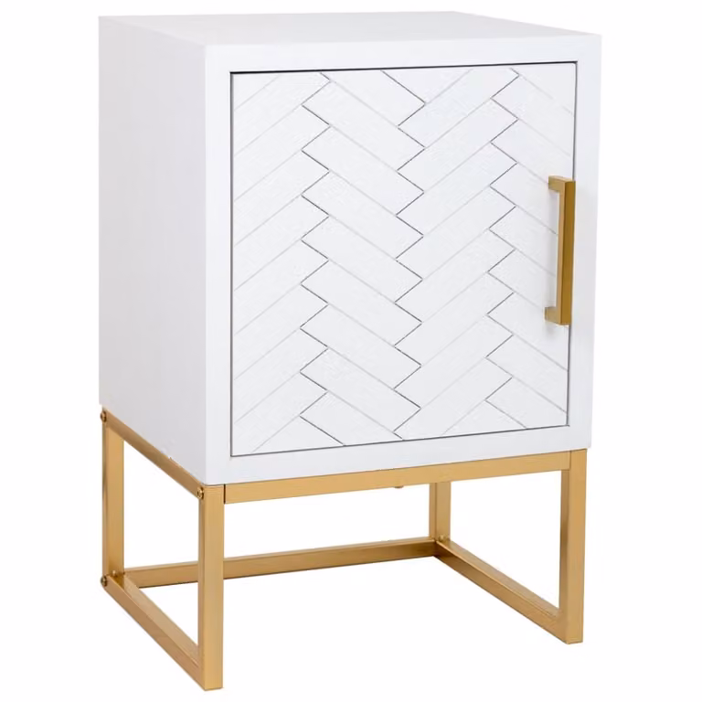 Mesita de noche Wanderlust deco de madera de paulownia y metal con una puerta en color blanco An/P/Al: 40 x 35 x 61 cm
