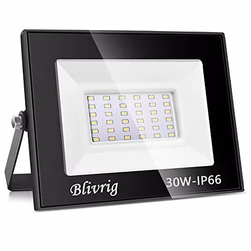 Foco LED Exterior Blivrig de 30W con Luz Blanco Frío 6000K, Proyector Impermeable IP66 de 3000LM para Pared, Techo o Suelo en Color Blanco