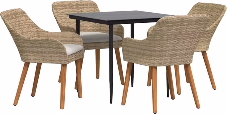 Conjunto de comedor de jardín Syfax de 5 piezas en ratán sintético y cristal color beige