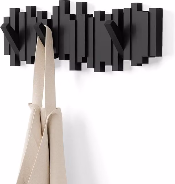 Perchero de pared Umbra con 5 ganchos plegables en metal negro mate