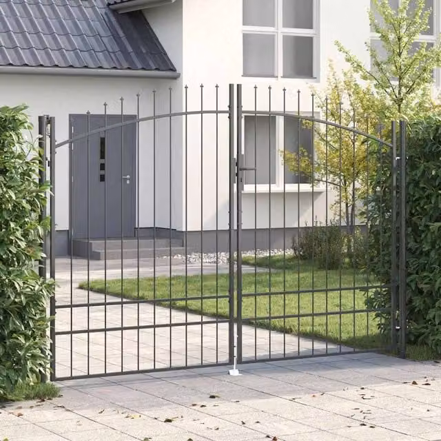 Puerta doble de acero vidaXL Woerden, color gris, An/Al: 299,5 x 249,5 cm