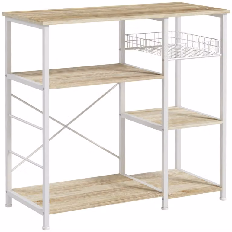 Estantería de cocina Homcom moderna en color roble y blanco, An/P/Al: 90 x 40 x 84.5 cm