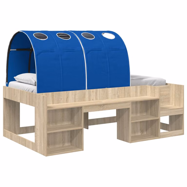 Cama con túnel de 3 piezas vidaXL en Roble Sonoma y Azul, fabricada en madera de ingeniería, An/P/Al: 90 x 190 x 118,5 x 65 cm