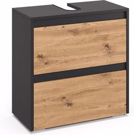 Mueble bajo lavabo Vicco Majest con 2 cajones, color antracita y marrón, An: 60.1 cm, Al: 62 cm, Pr: 30.1 cm