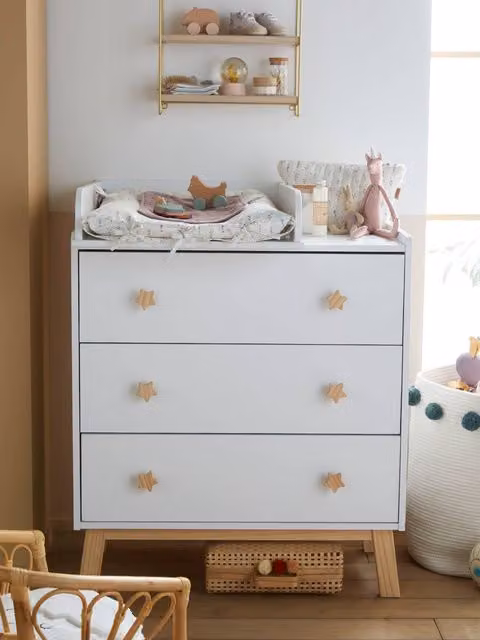 Cómoda de 3 cajones Línea Osa Mayor Vertbaudet en blanco y multicolor para habitación infantil