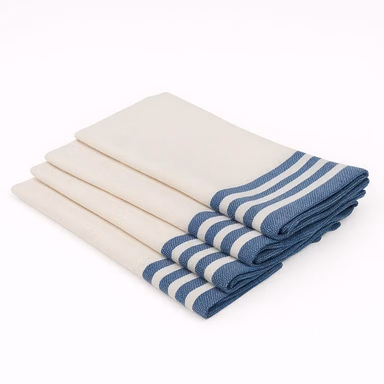 Set de 4 servilletas de algodón MAHDIA con diseño de rayas azul y blanco estilo mediterráneo, An/An: 45 x 45 cm