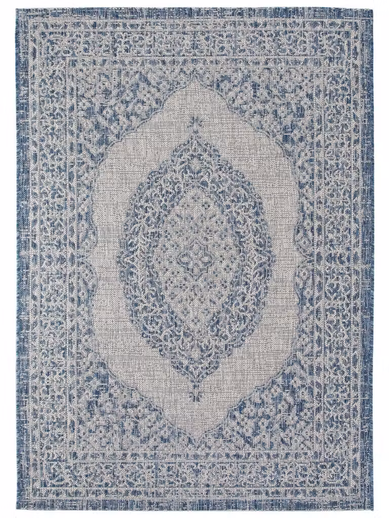 Alfombra Benuta de diseño patchwork azul para interior y exterior, An/P: 140 x 200 cm
