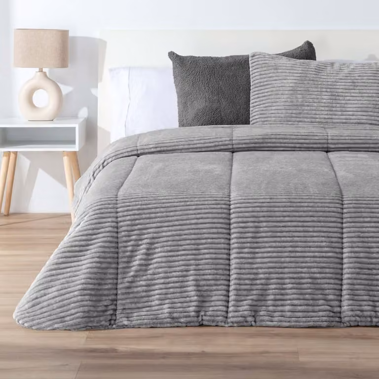 Edredón Manterol New Lines Melange de Microfibra con Rayas Grises y Blancas para Invierno de 140 x 200 cm