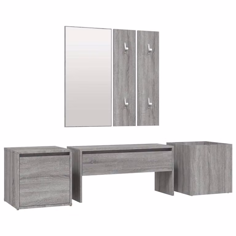 Set de muebles de recibidor moderno vidaXL con banco, espejo y estante de pared en madera contrachapada gris Sonoma