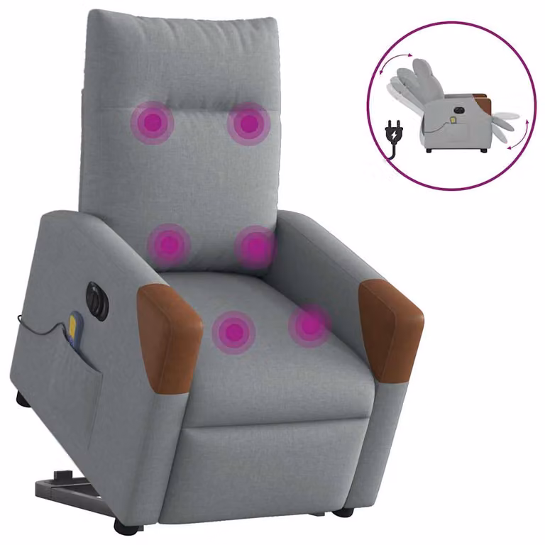Sillón de masaje eléctrico reclinable y elevable vidaXL en tela gris claro con reposabrazos para mayores