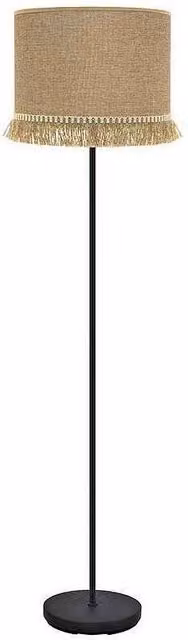 Lámpara de pie moderna FABRILAMP en color negro y beige con pantalla de tela cilíndrica, Altura: 163 cm, Diámetro: 40 cm