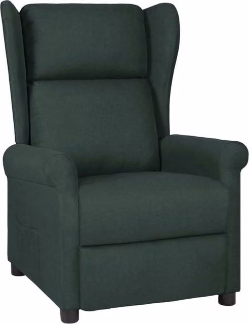 Sillón reclinable SYFAX de tela verde oscuro con reposabrazos y mecanismo manual de relax