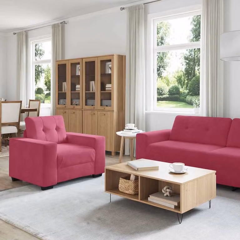 Juego de sofá de 3 piezas vidaXL en terciopelo rojo con diseño moderno para salón
