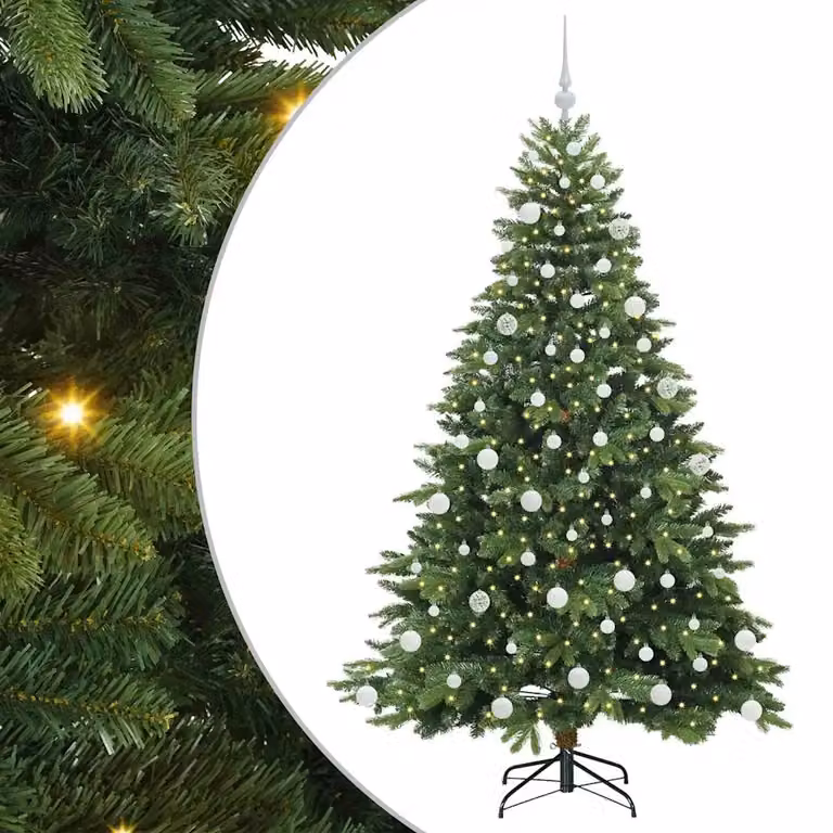 Árbol de Navidad artificial vidaXL verde con 300 LED luz blanca cálida, altura: 180 cm, fabricado en PE y PVC