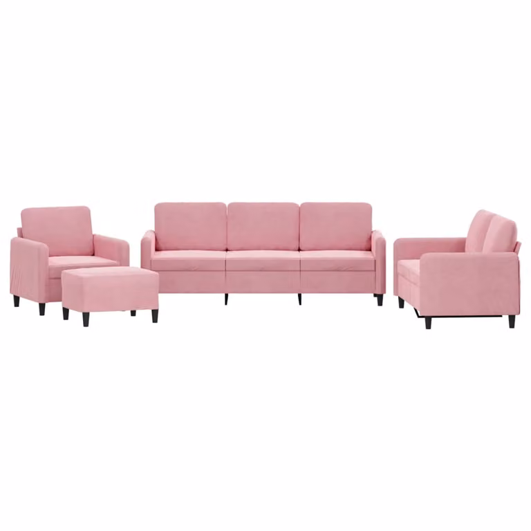 Juego de sofás de 4 piezas vidaXL en terciopelo rosa con otomana y estructura mixta para salón