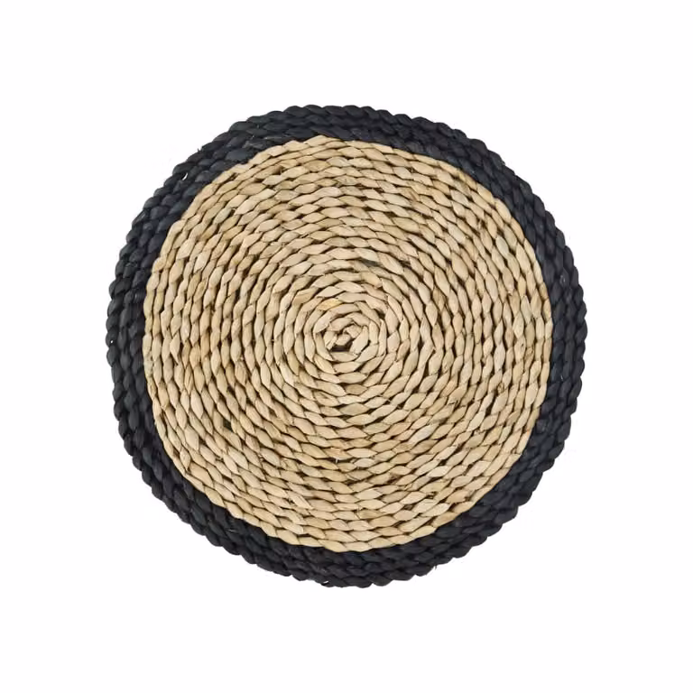 Mantel individual redondo de seagrass Madam Stoltz color beige y negro
