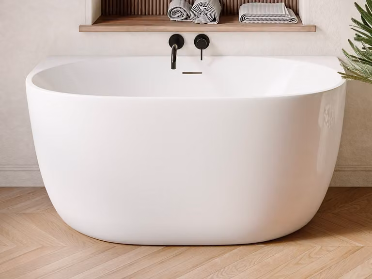 Bañera semi-exenta ovalada Vente-Unique de acrílico blanca con capacidad de 167 L, An/P/Al: 130 x 72 x 58 cm