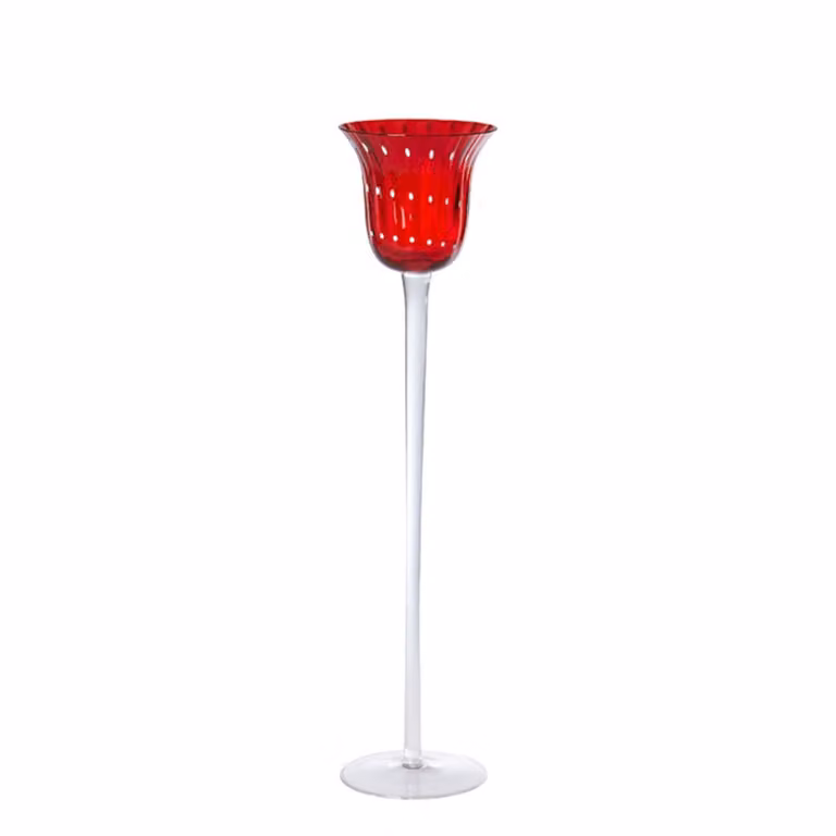 Portavelas decorativo de vidrio soplado Sia Deco rojo transparente para tealight Altura: 35 cm
