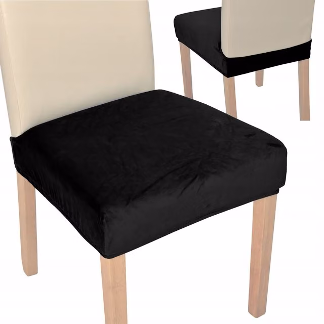 Funda de terciopelo elástica para silla de comedor Tess en color negro