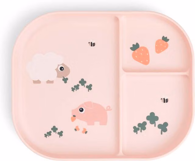 Plato con compartimentos Dony de Done by Deer, color rosa, libre de BPA y fabricado en polipropileno