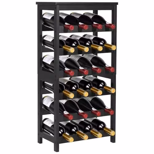 Botellero de bambú VEVOR independiente para 24 botellas, 6 niveles, color negro, An/P/Al: 41 x 24 x 82,3 cm