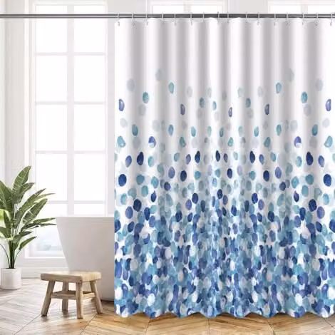 Cortina de ducha XISRENS de poliéster con estampado de burbujas azules, lavable a máquina, con dobladillo lastrado y 12 ganchos, An/P/Al: 180 x 200 cm