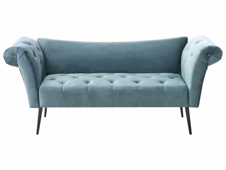 Chaise longue Beliani en terciopelo color verde azulado con diseño glamour en forma de L