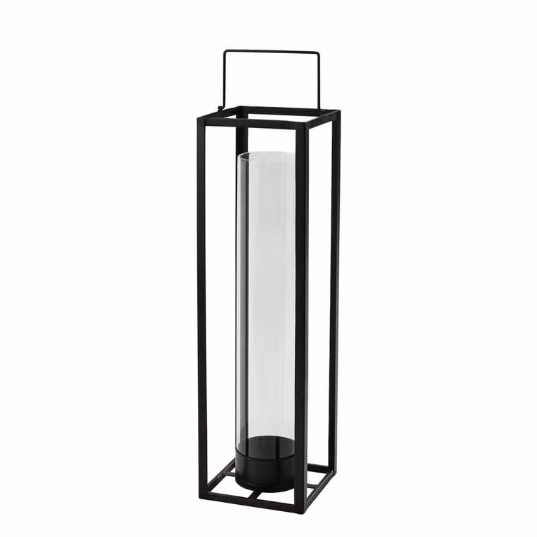 Farol de mesa moderno Maisons du Monde en metal y cristal negro, Altura: 69 cm