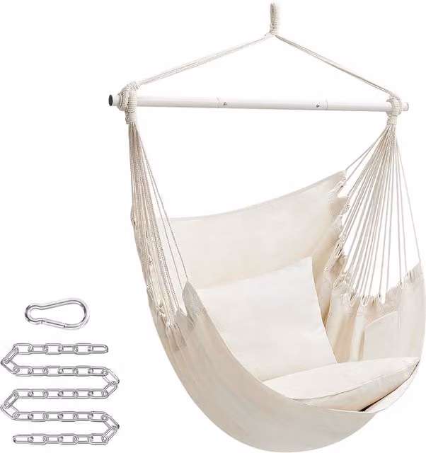 Silla colgante tipo huevo Songmics con soporte, color blanco, para adultos, capacidad de carga 150 kg, An/P/Al: 150 x 128 x 140 cm