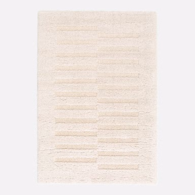 Alfombra interior moderna Sweeek con diseño geométrico en relieve color beige, An/P: 120 x 76,2 cm