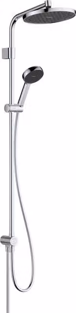 Sistema de ducha Hansgrohe Activera con rociador de lluvia y masaje, acabado cromado y columna rígida para instalación vista