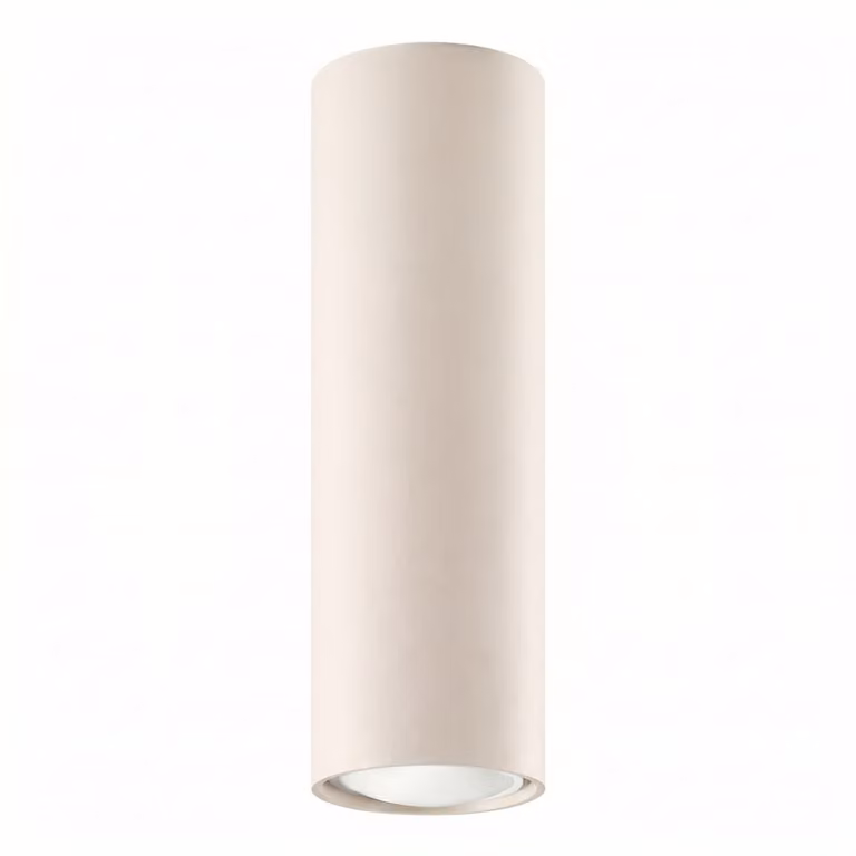 Plafón de techo industrial Sollux Lighting en color beige y acero, diseño cilíndrico, Altura: 20 cm