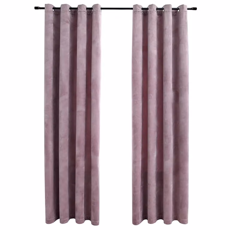 Set de 2 cortinas opacas de terciopelo vidaXL en color rosa viejo con anillas, An: 140 cm, Al: 175 cm