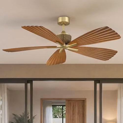 Ventilador de techo Parrot Uncle sin luz, motor DC silencioso, color marrón, con mando a distancia, temporizador y función invierno/verano