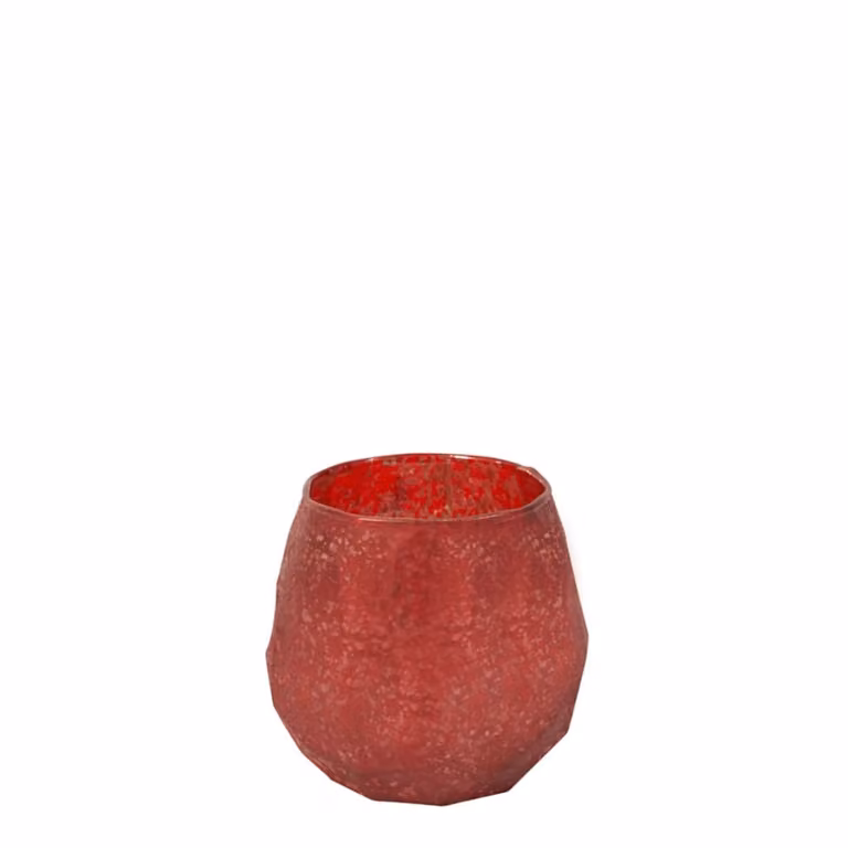 Portavelas decorativo de vidrio Sia Deco en color rojo y blanco para tealight, diseño redondo de estilo escandinavo, Altura: 10 cm