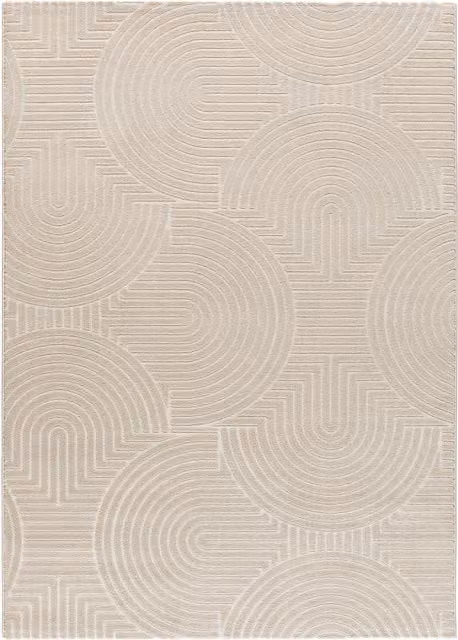 Alfombra geométrica moderna Atticgo en blanco y beige de polipropileno y poliéster, An/P: 133 x 190 cm