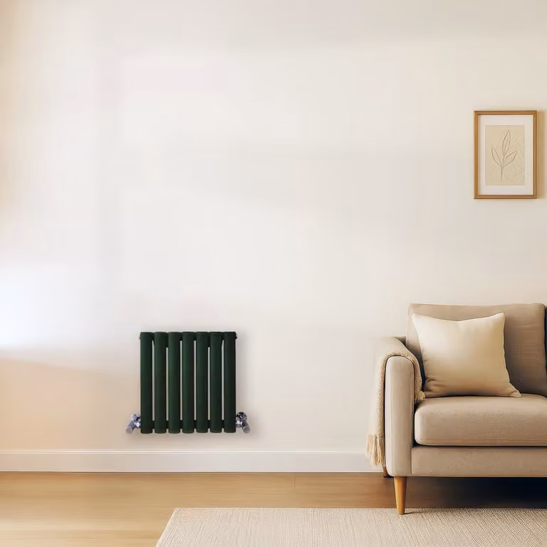 Radiador de diseño horizontal de panel único Hudson Reed en acero color verde, An: 40 cm, Al: 41,3 cm
