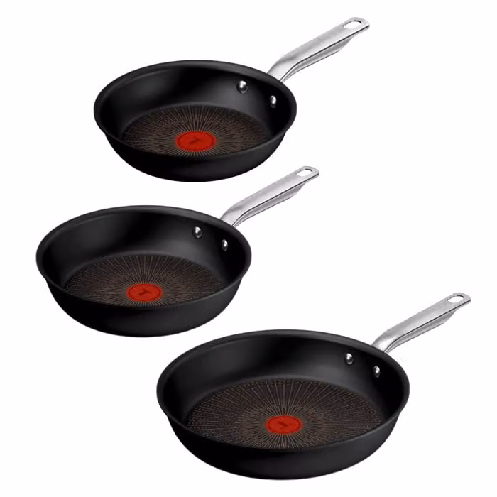 Set de 3 sartenes Tefal de aluminio con revestimiento cerámico antiadherente en color negro, aptas para horno