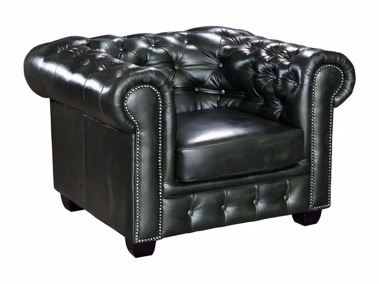 Sillón Chesterfield Brenton de Vente-Unique en piel de color verde