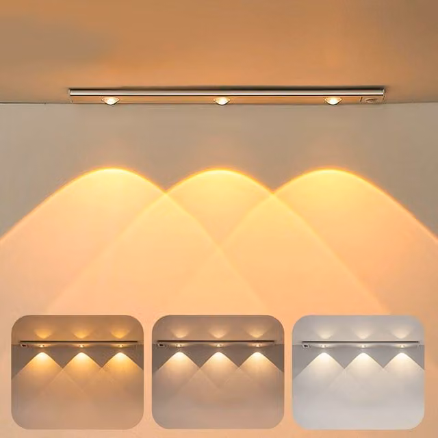 Lámpara LED ODIPIE con sensor de movimiento y montaje magnético, recargable por USB, color plata, Ancho: 40 cm