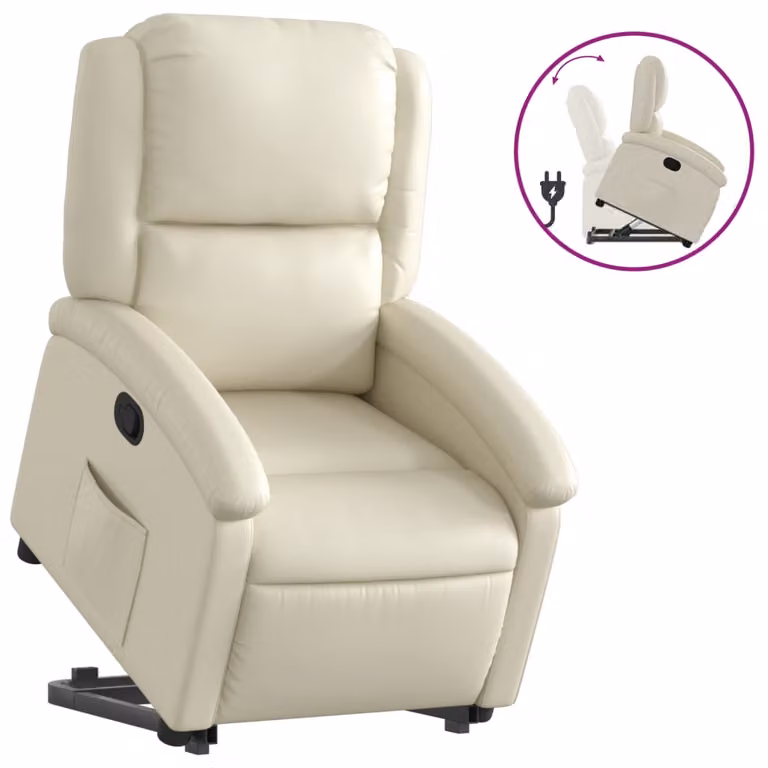 Sillón reclinable elevable vidaXL en cuero artificial color beige para personas mayores