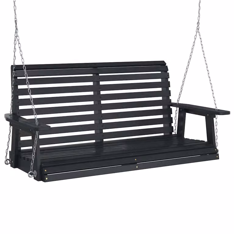 vidaXL Banco columpio de jardín con toldo y reposabrazos en madera de abeto y metal color marrón y negro