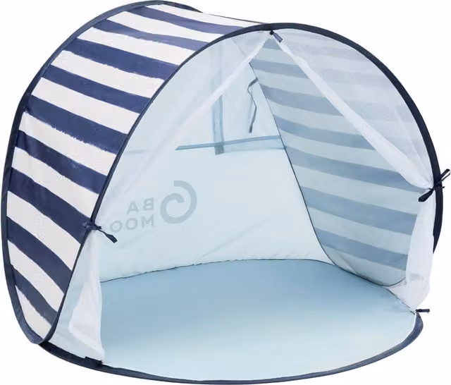Tienda de juegos plegable Babymoov con protección anti-UV UPF 50+ en azul y blanco