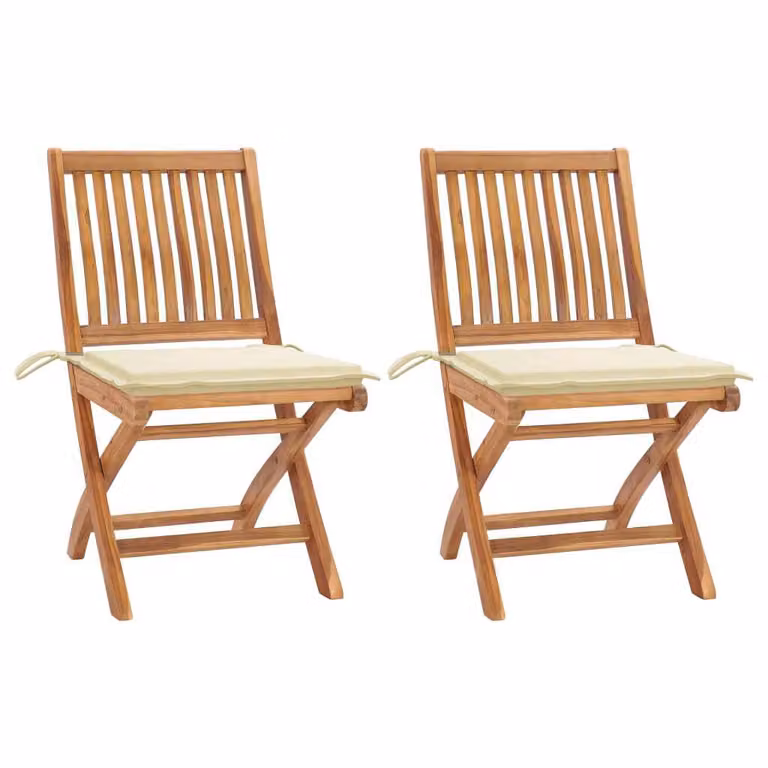 Set de 2 sillas de jardín Syfax de madera de teca con cojines beige y reposabrazos