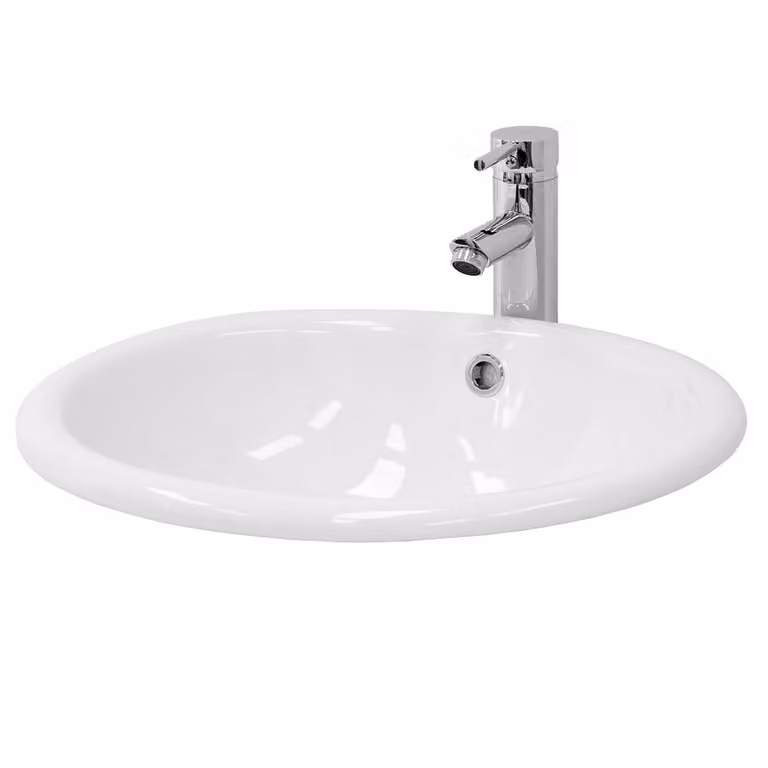 Lavabo de cerámica ovalado blanco para empotrar con rebosadero An/P/Al: 49,0 x 40,5 x 19,5 cm