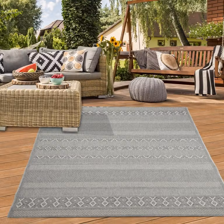 Alfombra Teppich-Traum con efecto de sisal y diseño de diamantes para interior y exterior, color gris, An/P: 240 x 340 cm